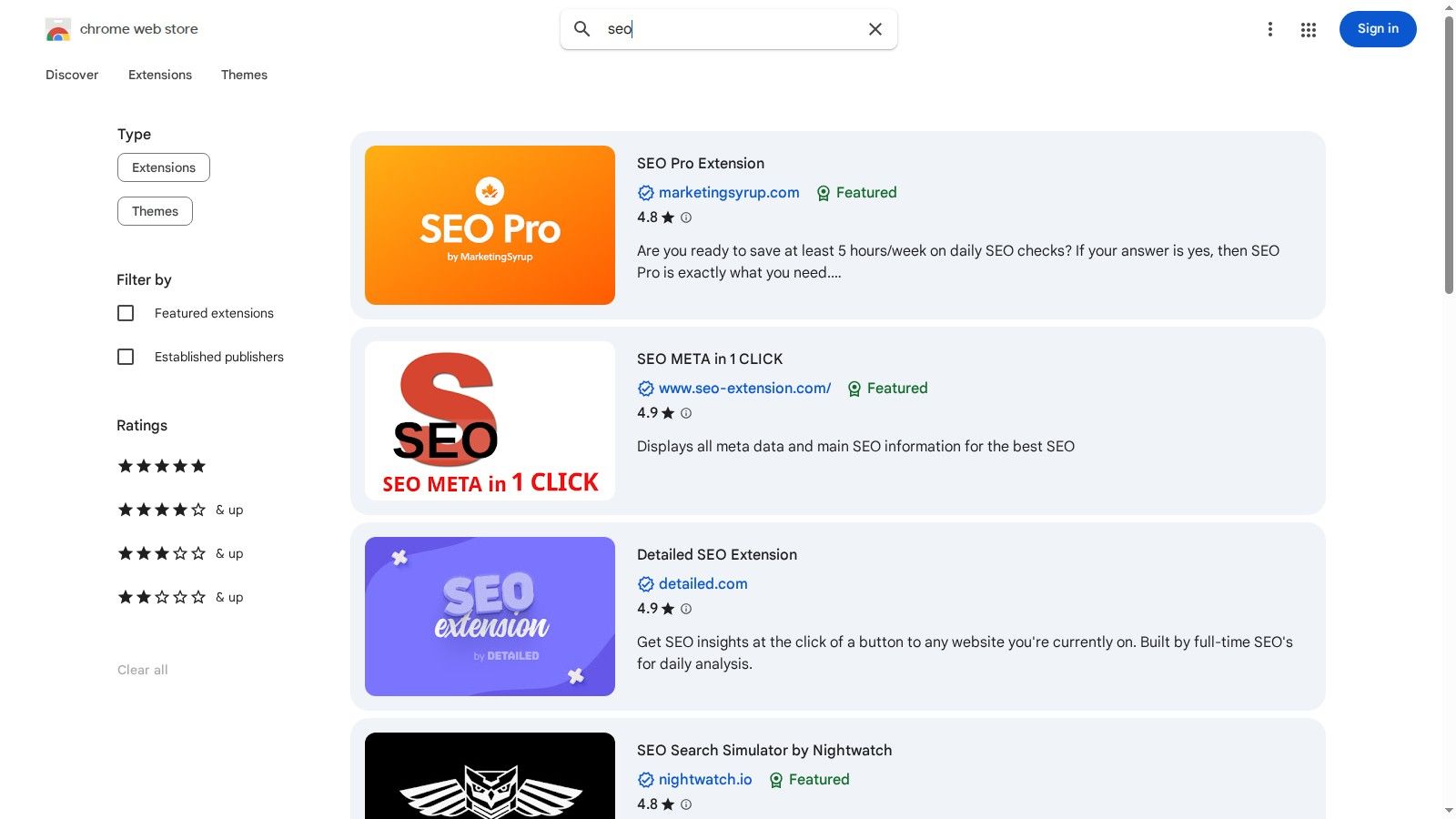 Chrome Web Store – SEO‑Erweiterungen