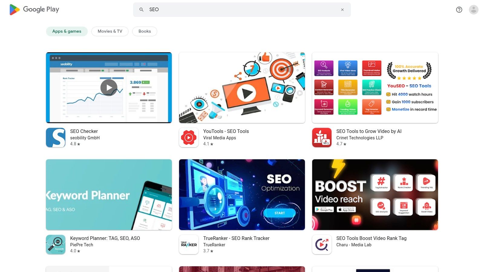 Google Play Store – SEO‑Apps (Android)