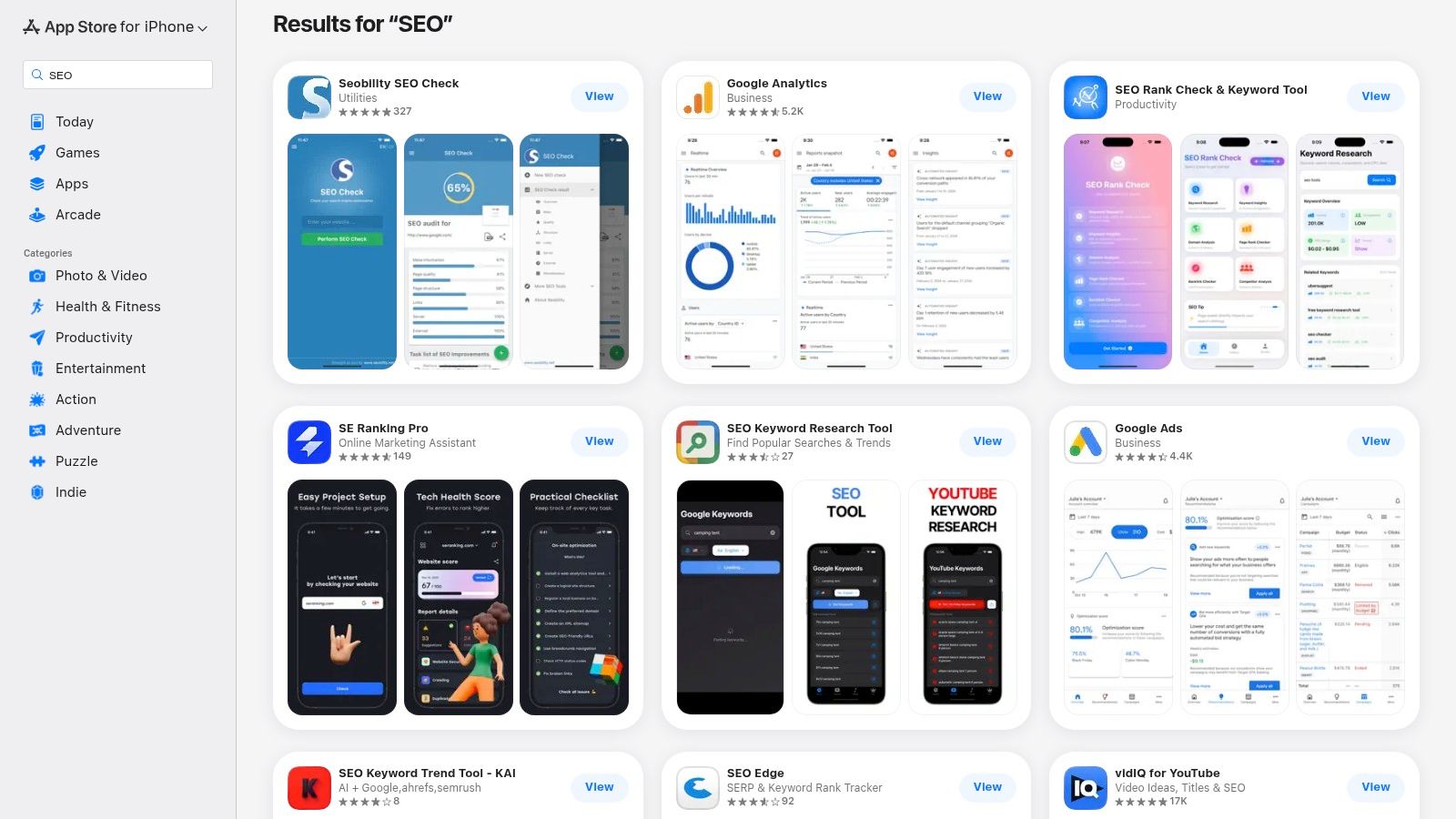 Apple App Store – SEO‑Apps (iOS/iPadOS)