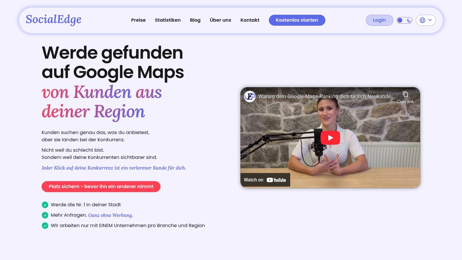 SocialEdge Website-Oberfläche mit Fokus auf lokale SEO-Dienstleistungen