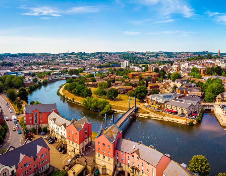 Exeter river with houses