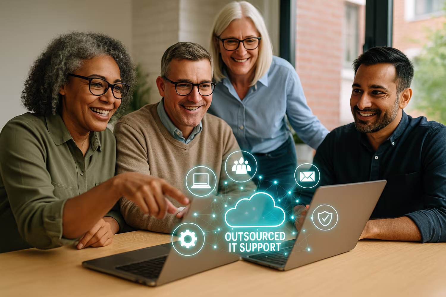 Diverse professionals discussing outsourced IT support