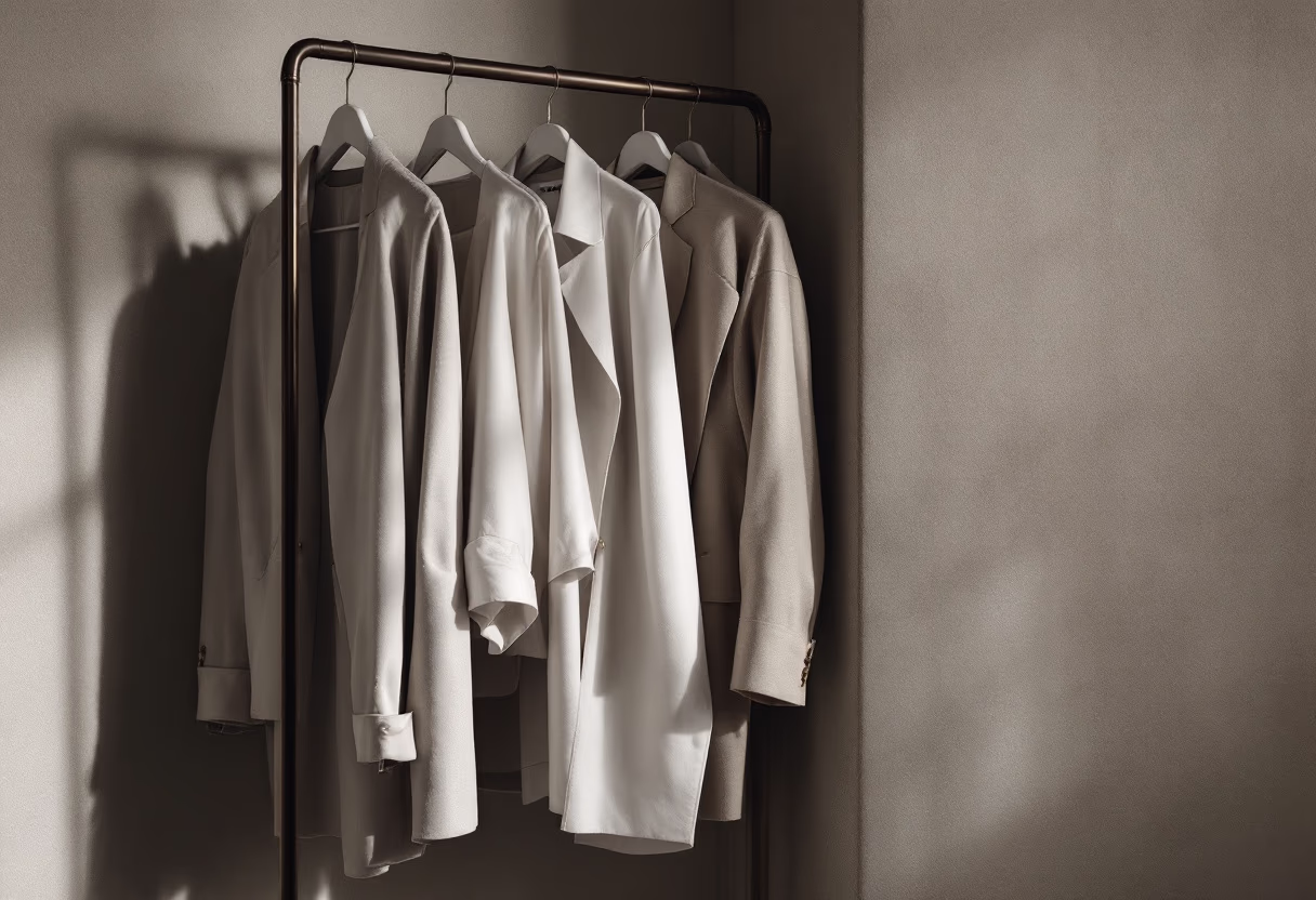 [background image] well-organized wardrobe (for a garment care service)