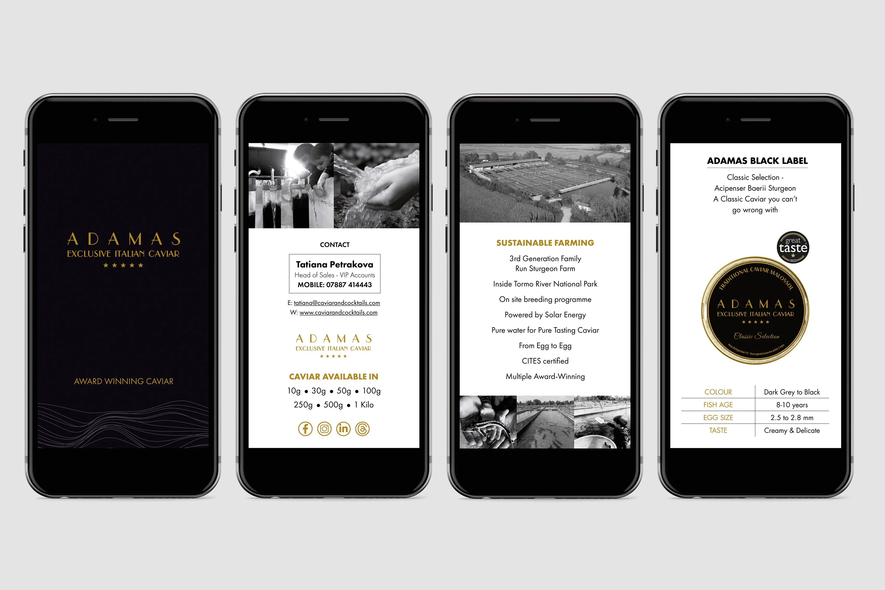 A mock-up of a digital business card - For Adamas caviar