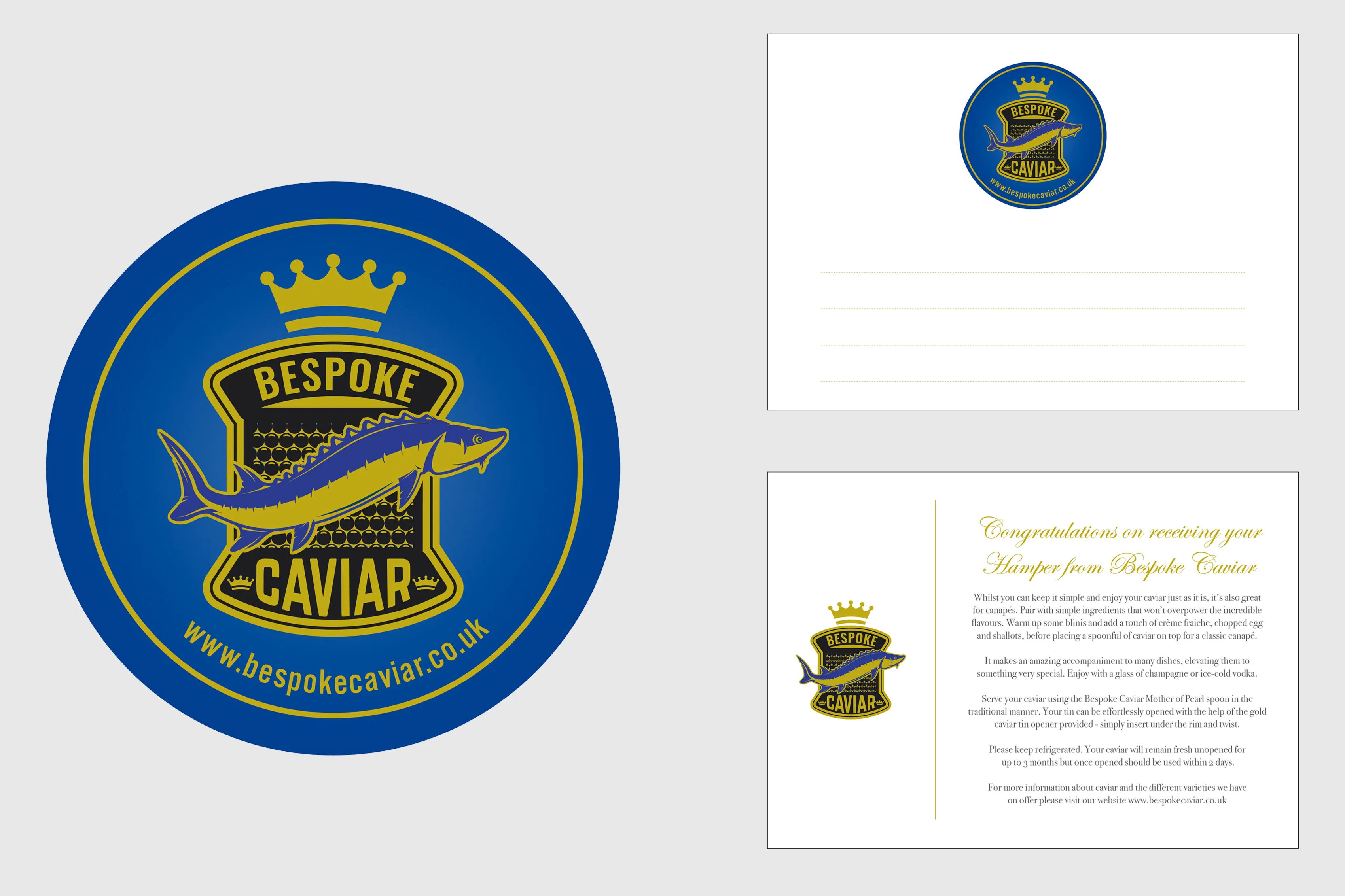 A graphic showcasing the business card and branding done for Bespoke caviar