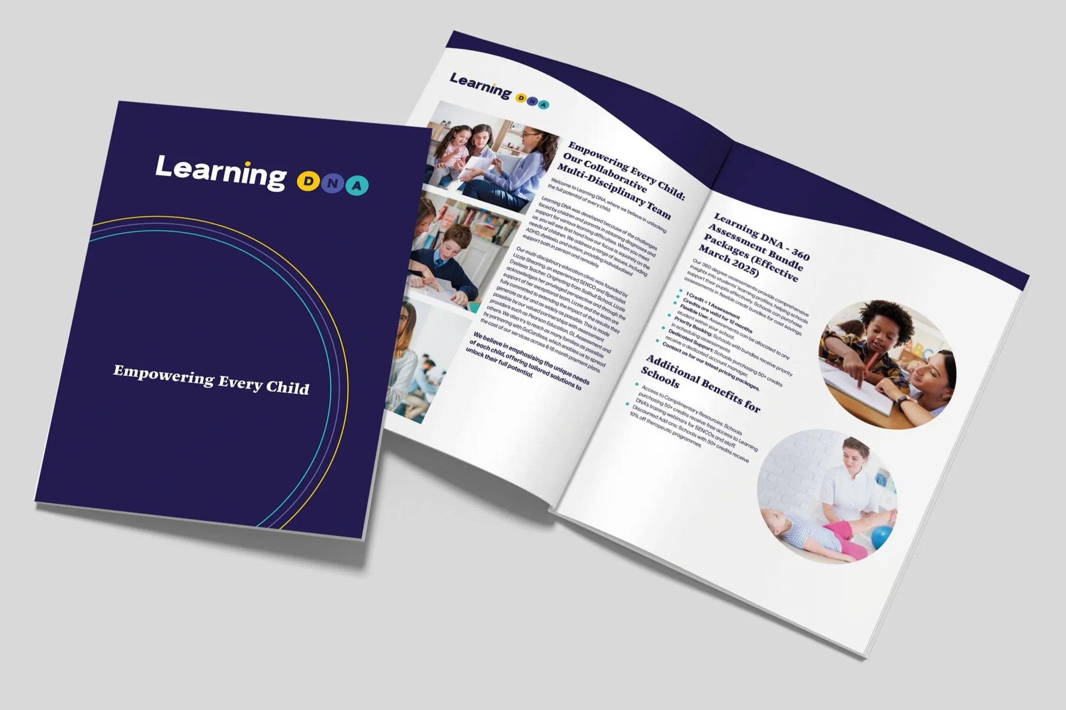 A mock-up of a brochure design for an education company