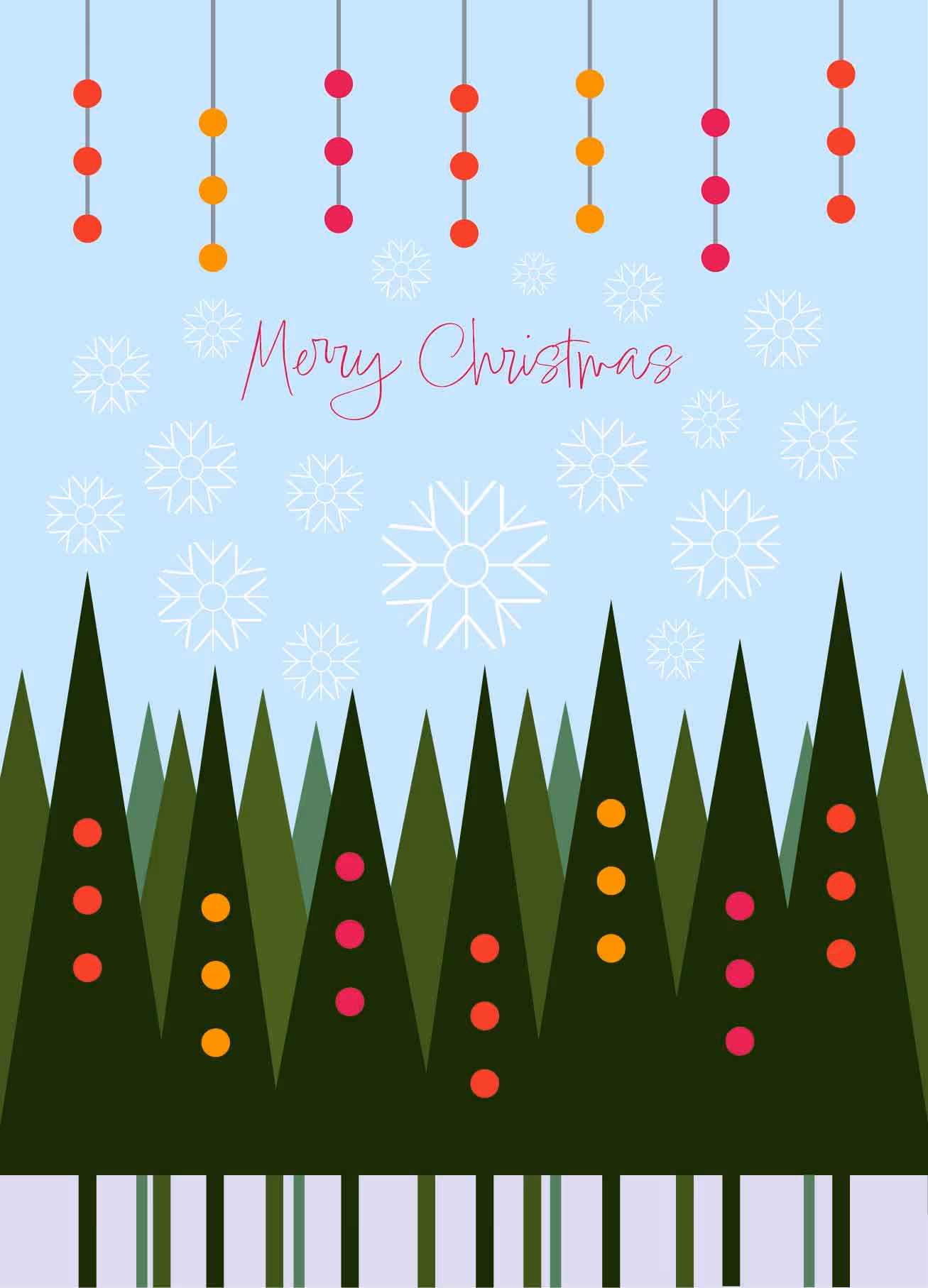 A digital illustration of pine trees for a Christmas card