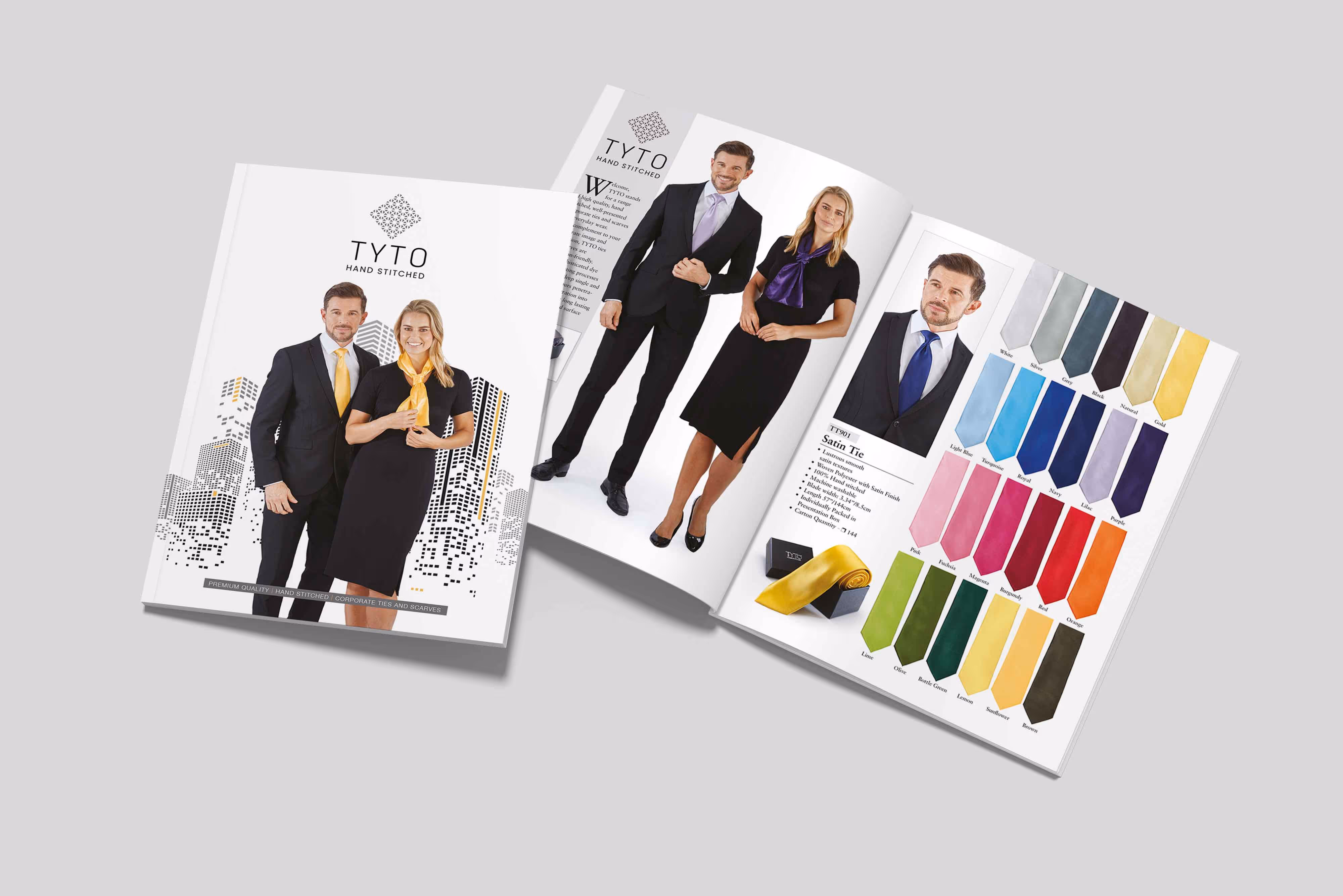 A mock-up of a brochure design for a clothing company