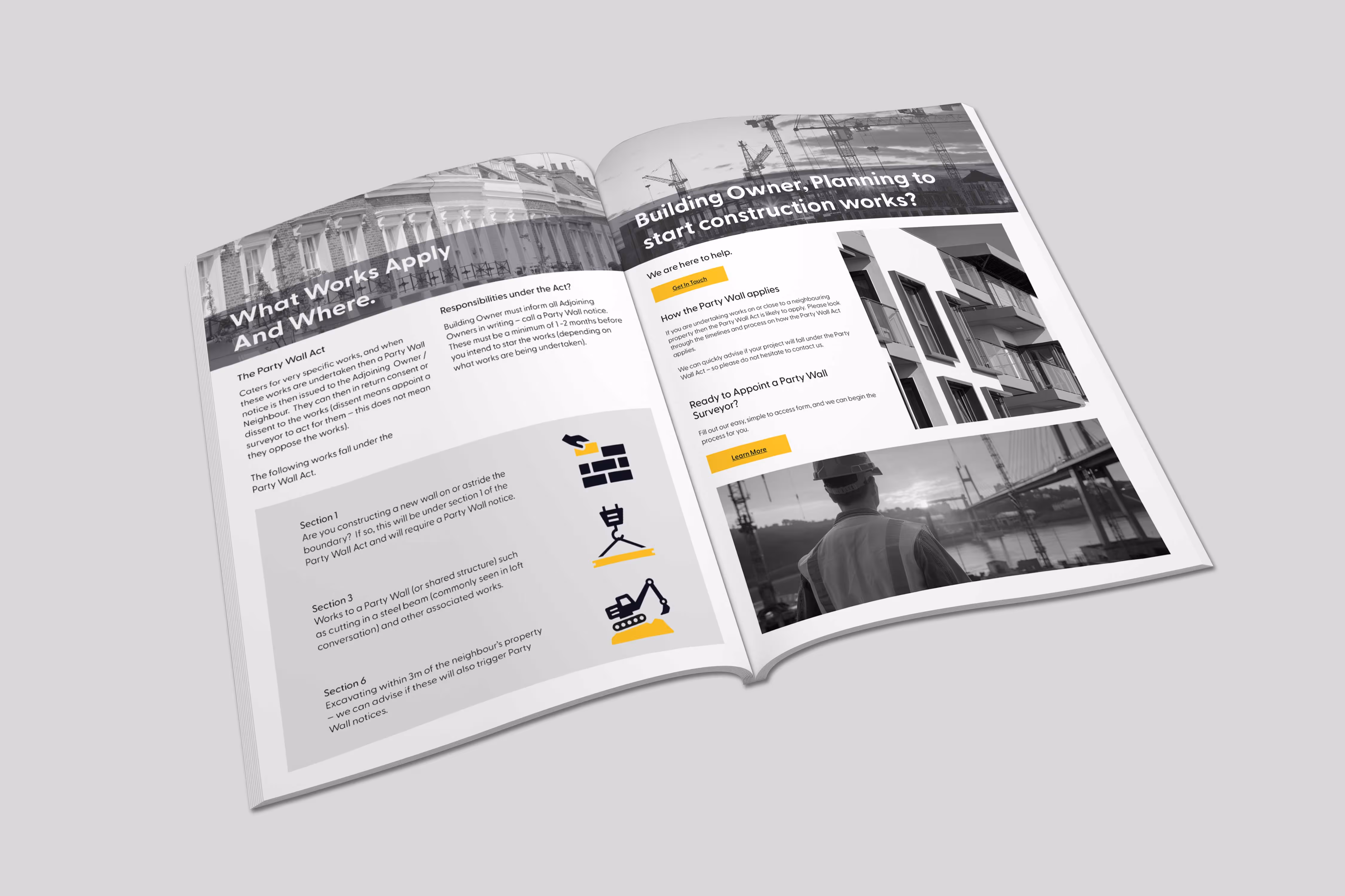 A mock-up of a brochure design for a surveying company