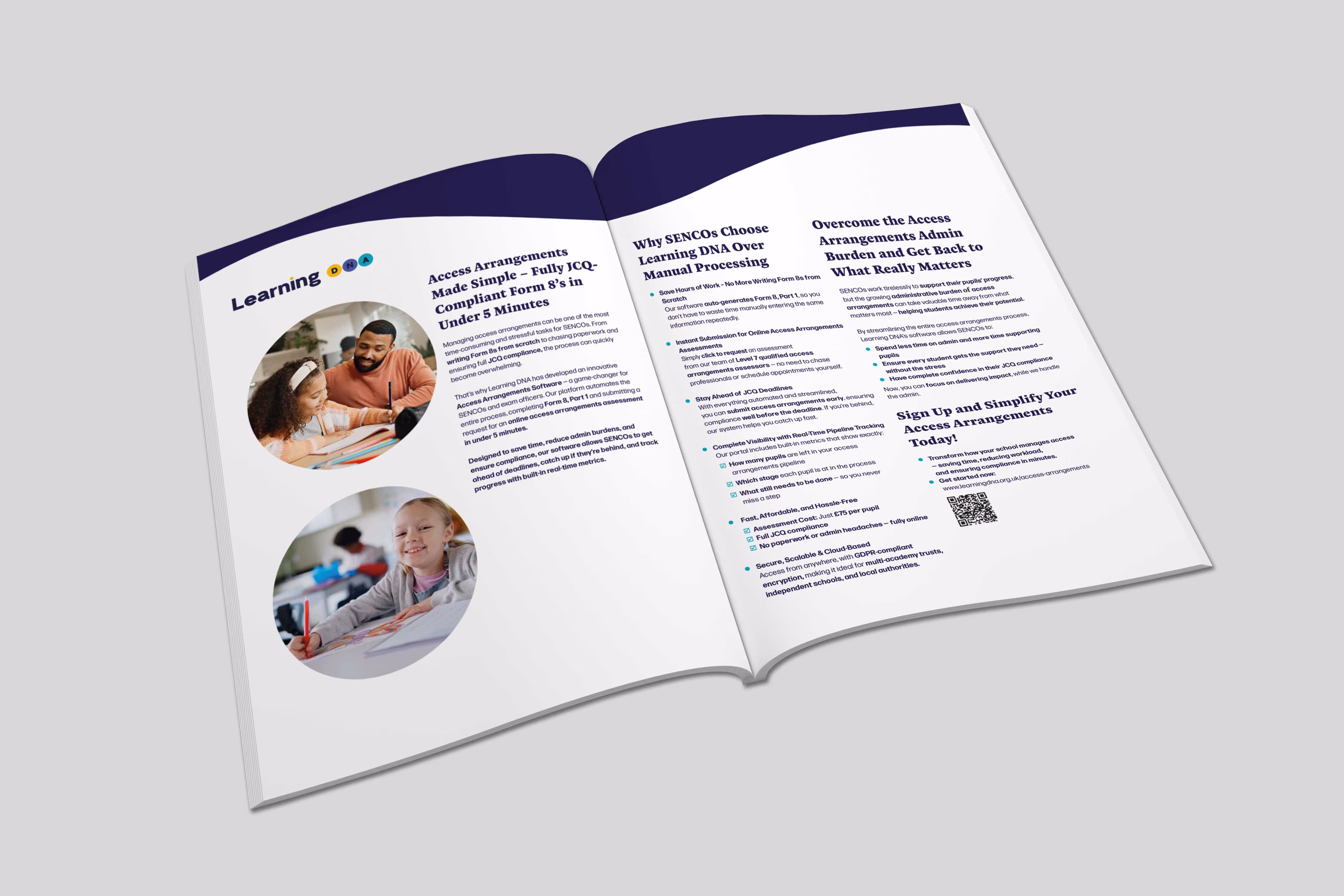 A mock-up of a brochure design for an education company