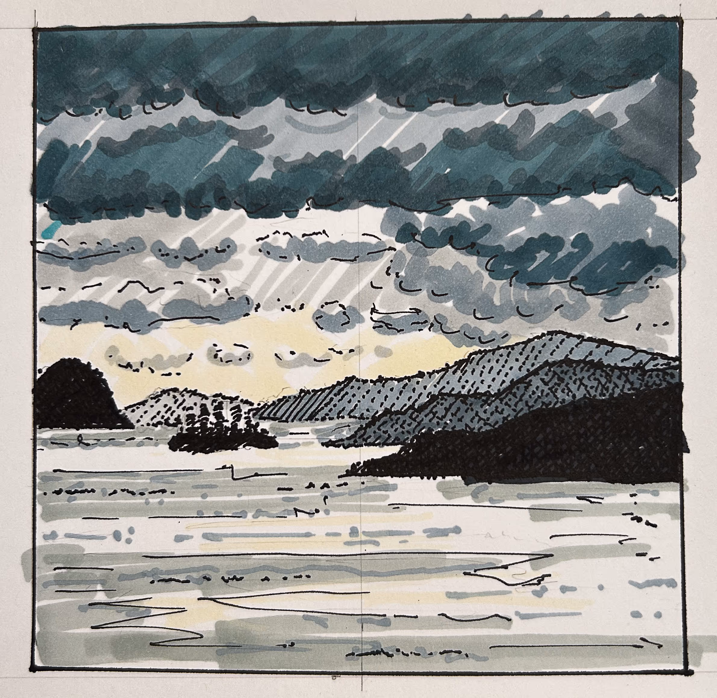A felt tip pen sketch of the coast at Oban