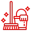 Icon of a mop and bucket with sparkles, indicating sauna rooms are cleaned after every session.