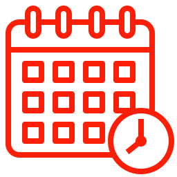 Red calendar and clock icon representing easy booking for appointments
