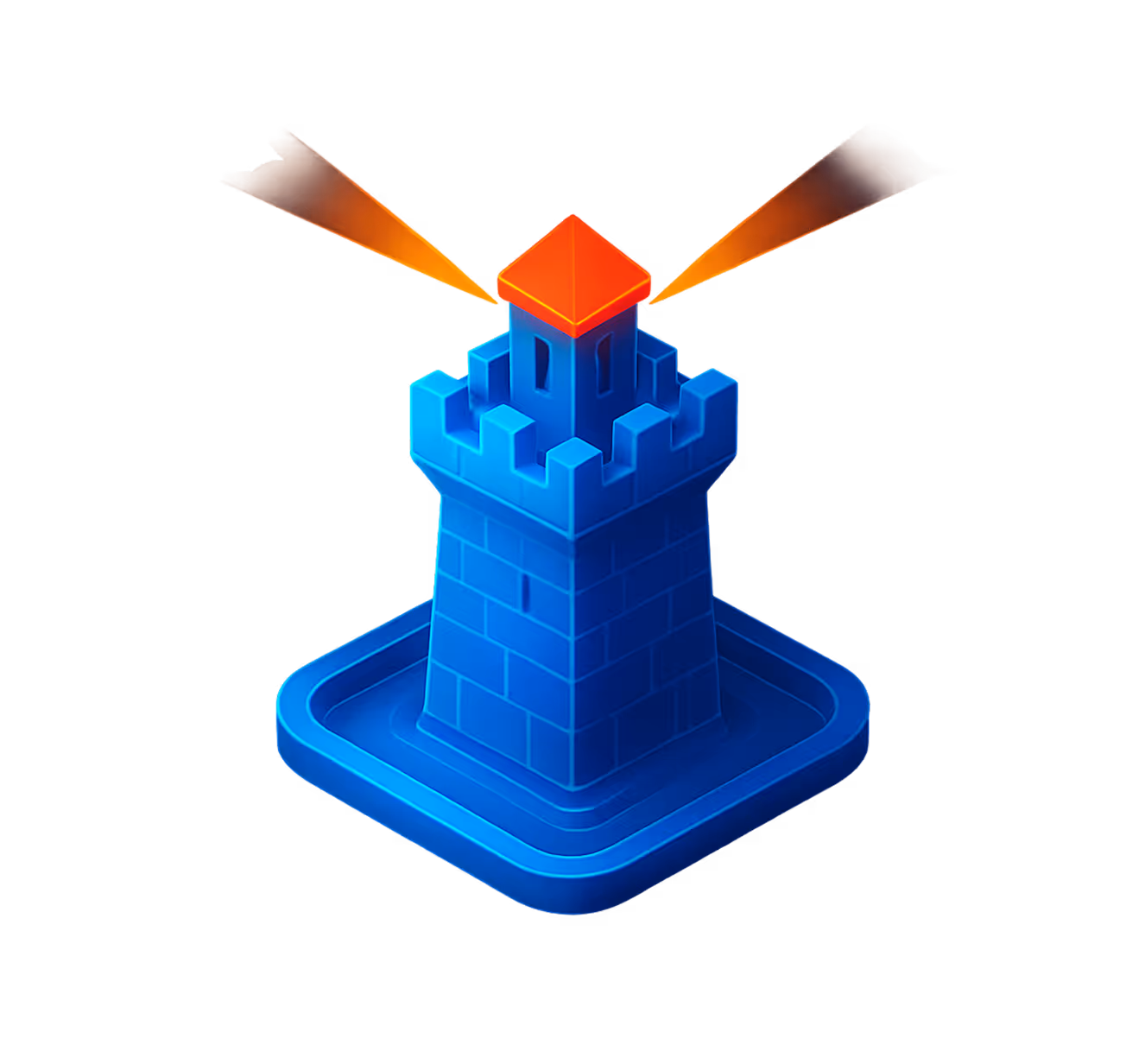 A blue tower with two arrows sticking out of it.