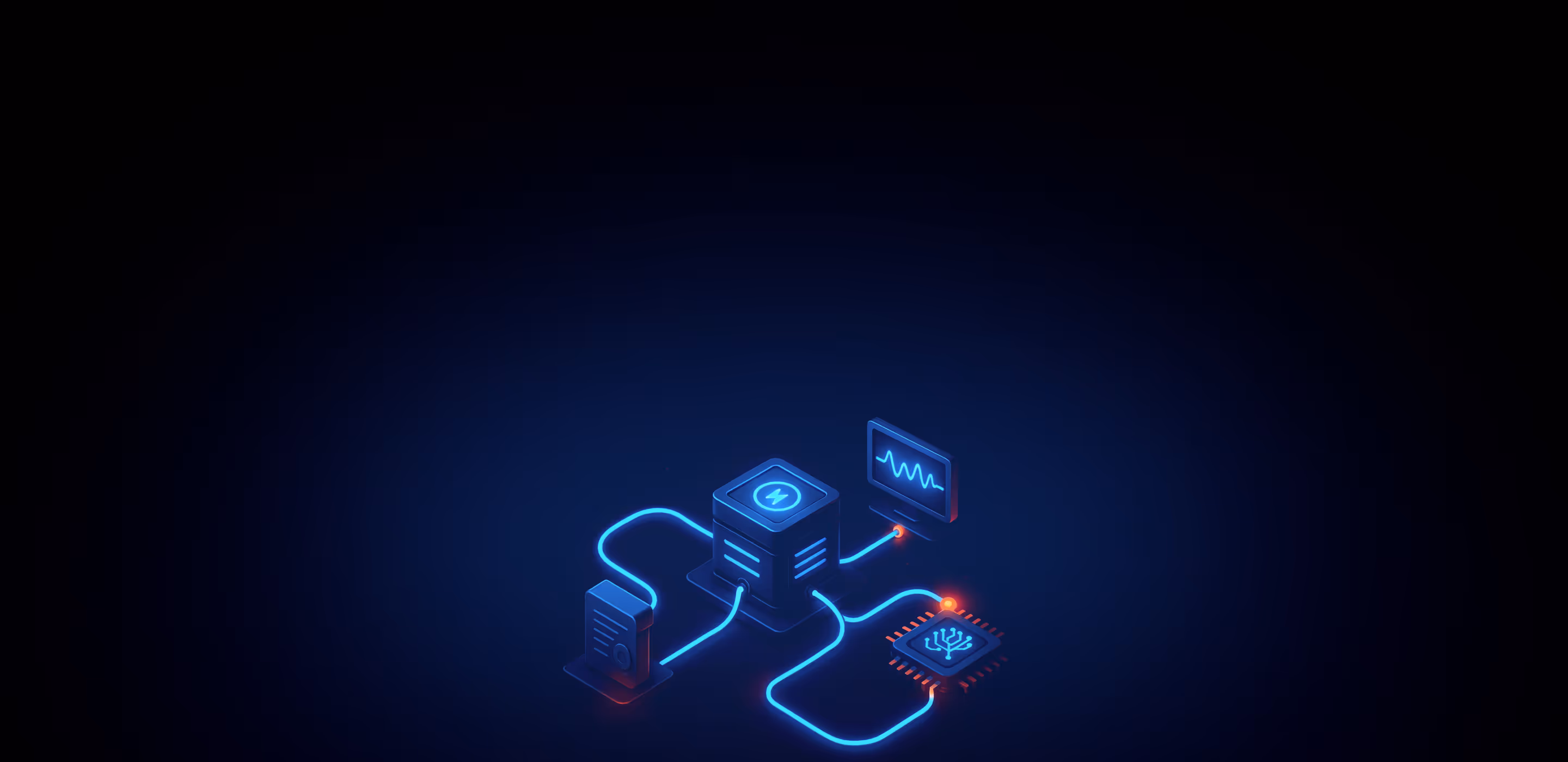A dark background with a blue and red design.