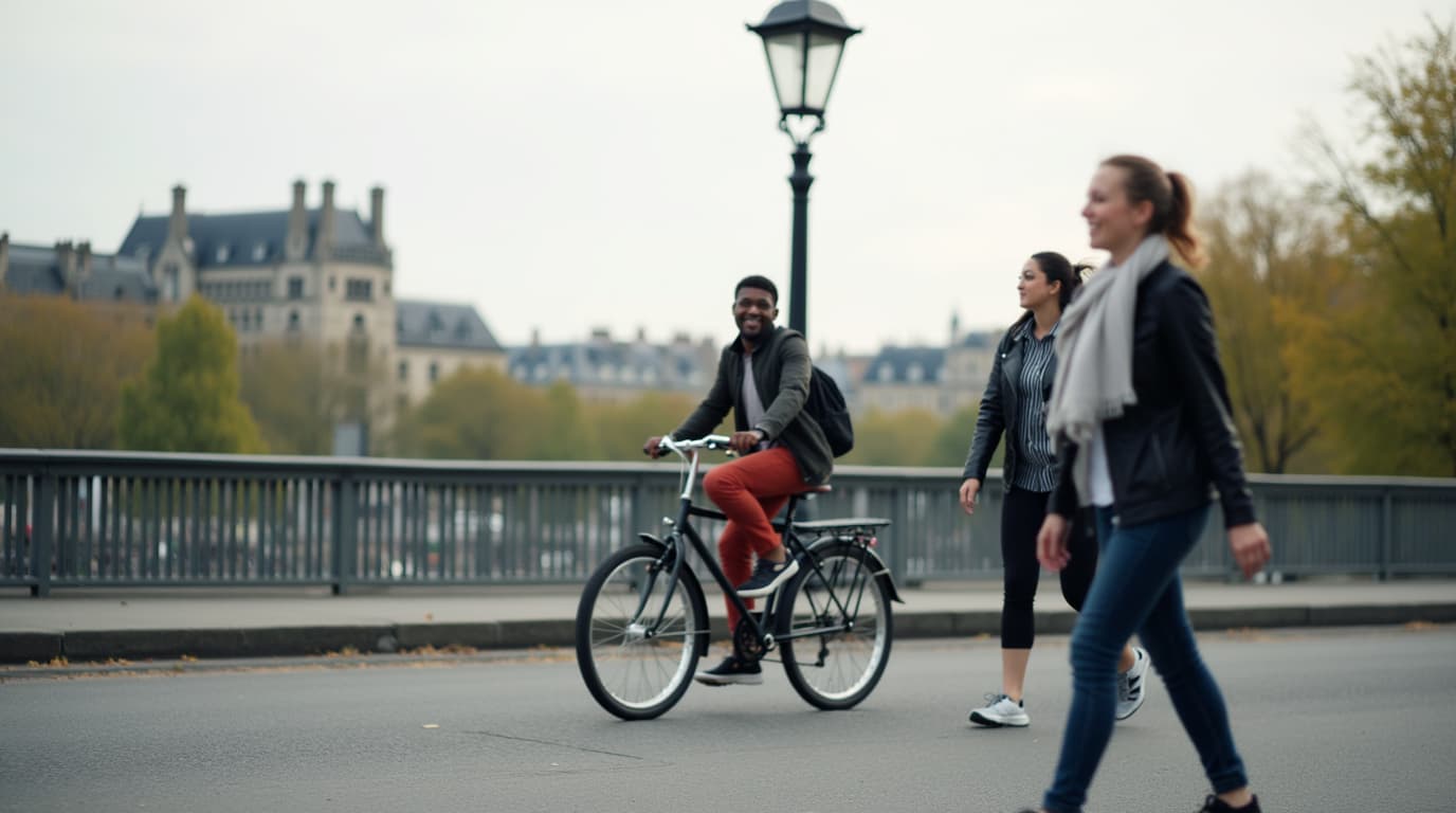 People walking and cycling in a dedicated area thanks to a Local Cycling Walking Infrastructure Plan