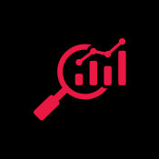 Icon of a magnifying glass with a bar graph in the lens