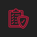 Icon of a clipboard with a   with a checkmark inside next to it