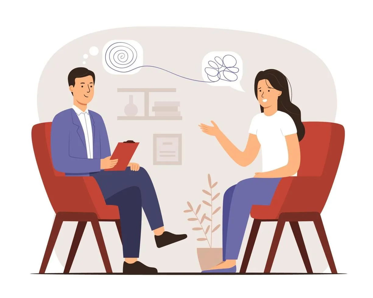 Therapeut und Patientin in einer Psychotherapiesitzung. Linden-Tagesklinik für Psychosomatik