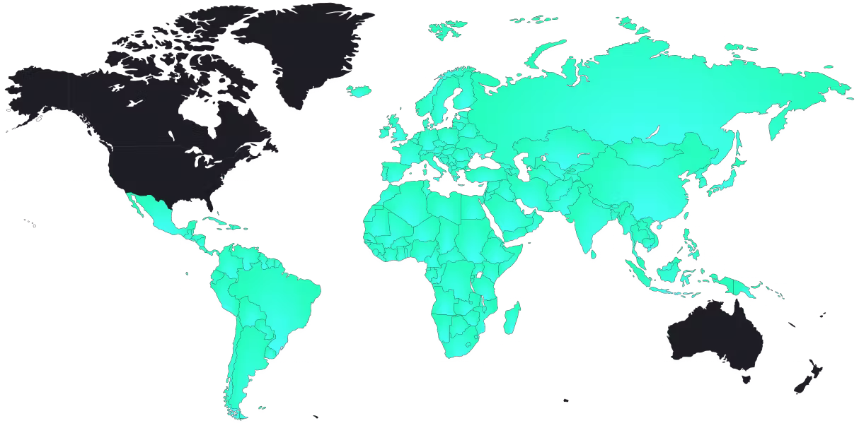 World map showing Terrasoft's global presence