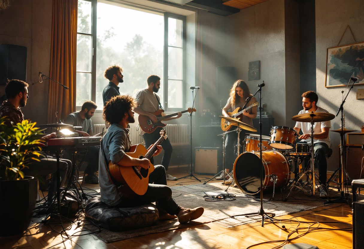 image of a band rehearsing