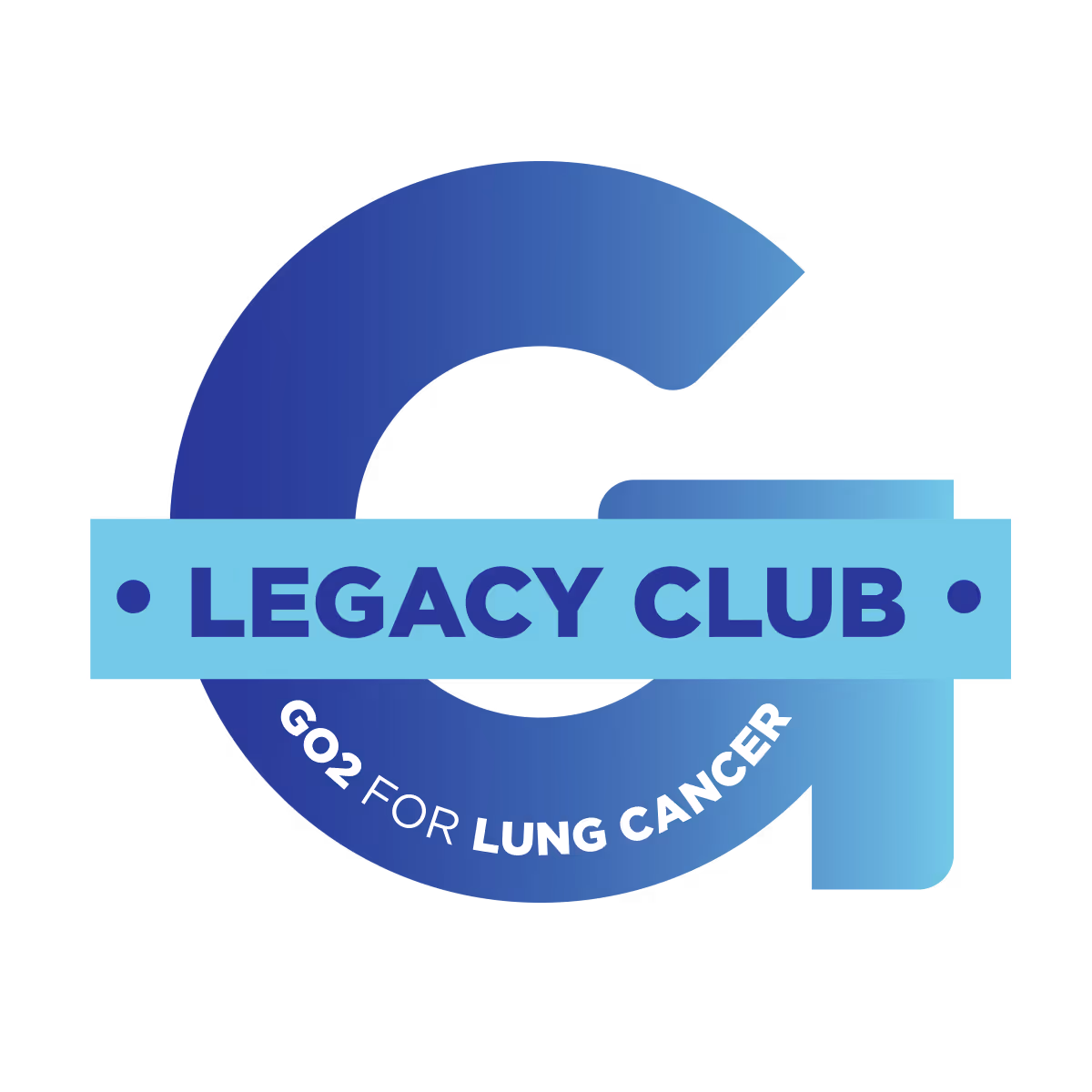 Legacy Club logo with a large stylized letter G in blue gradient and the text 'Legacy Club' on a blue banner, plus 'Go2 for Lung Cancer' curved below.