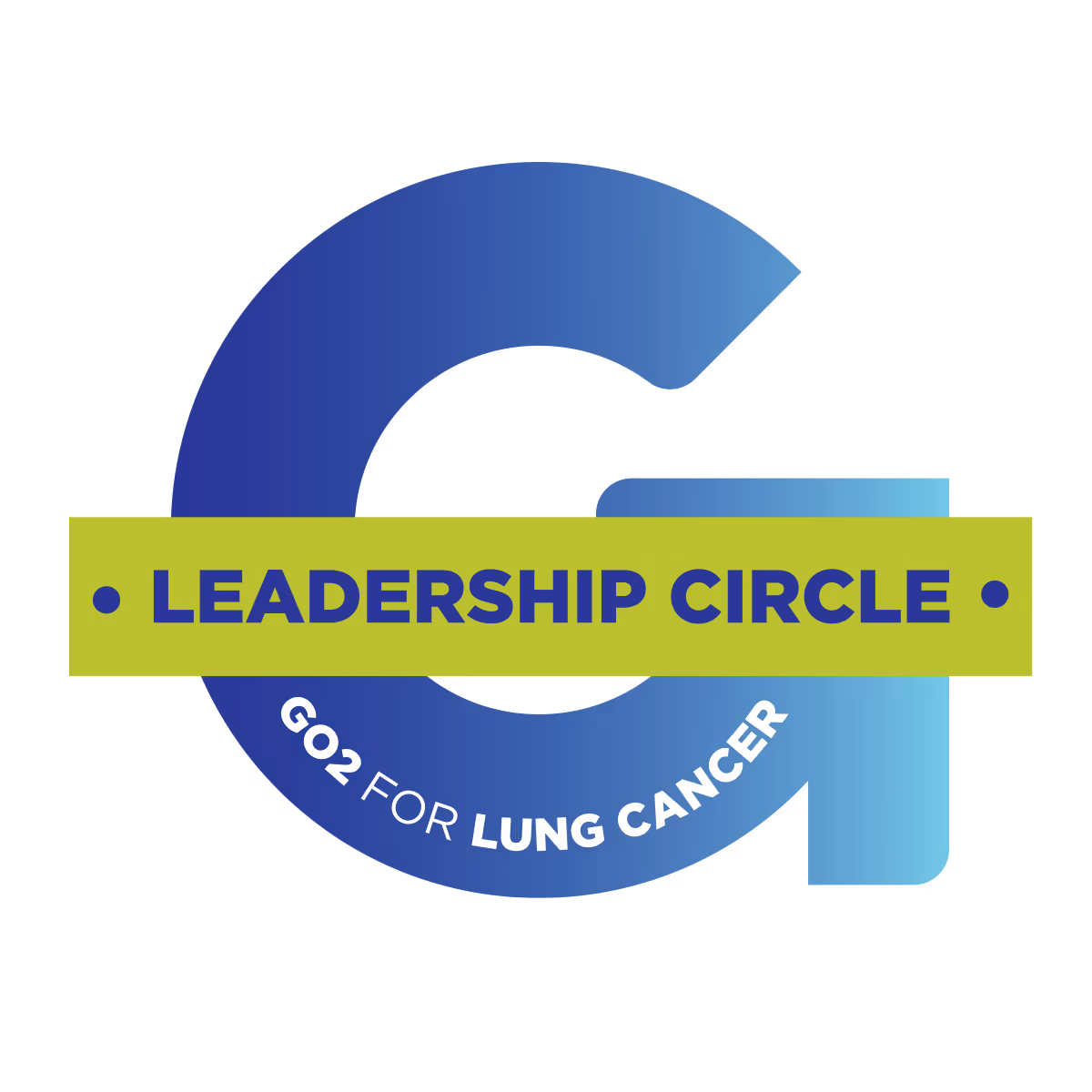 G shaped logo with a green banner reading LEADERSHIP CIRCLE and the text GO2 FOR LUNG CANCER curved within the G.