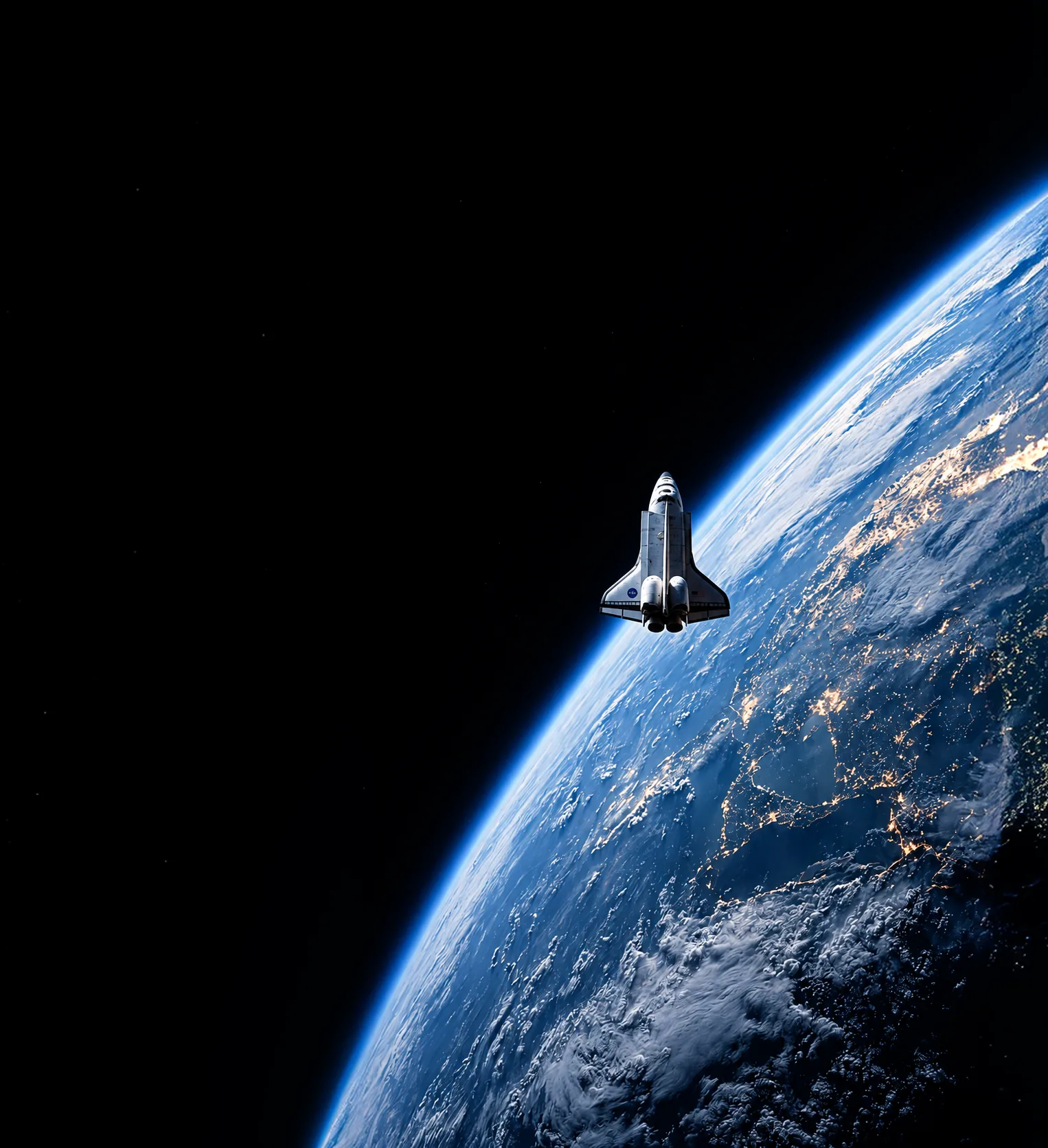 Space shuttle in orbit above the Earth