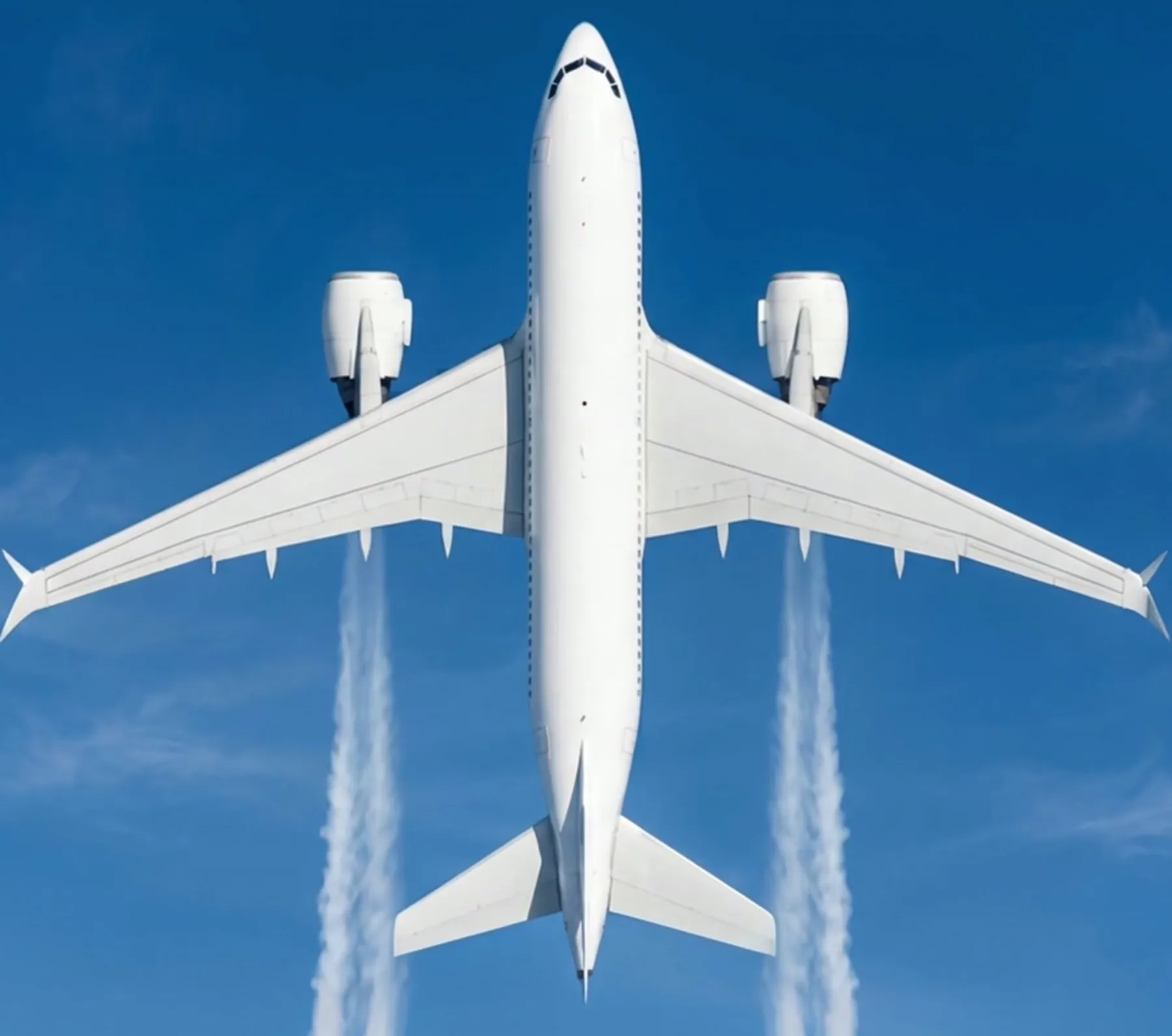 Aircraft climbing through a clear blue sky