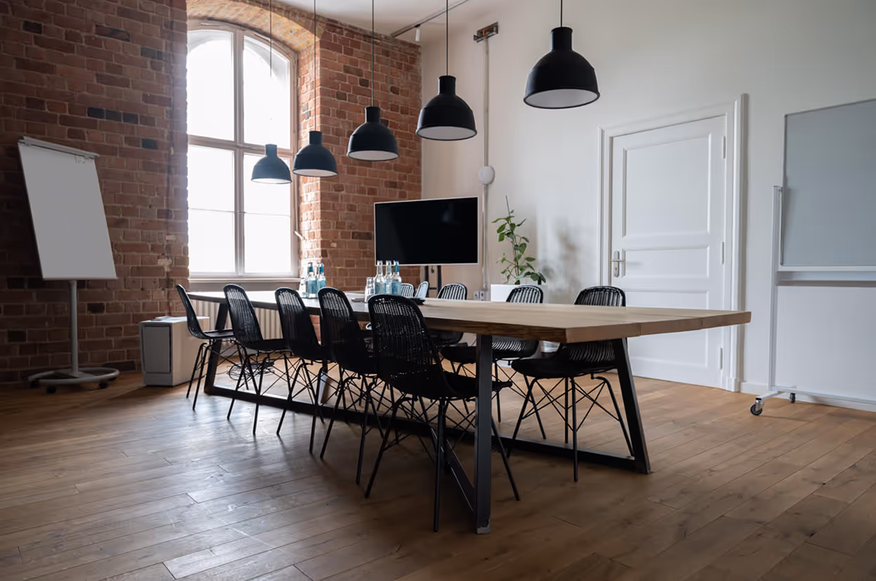 A conference table in the movingimage Berlin office