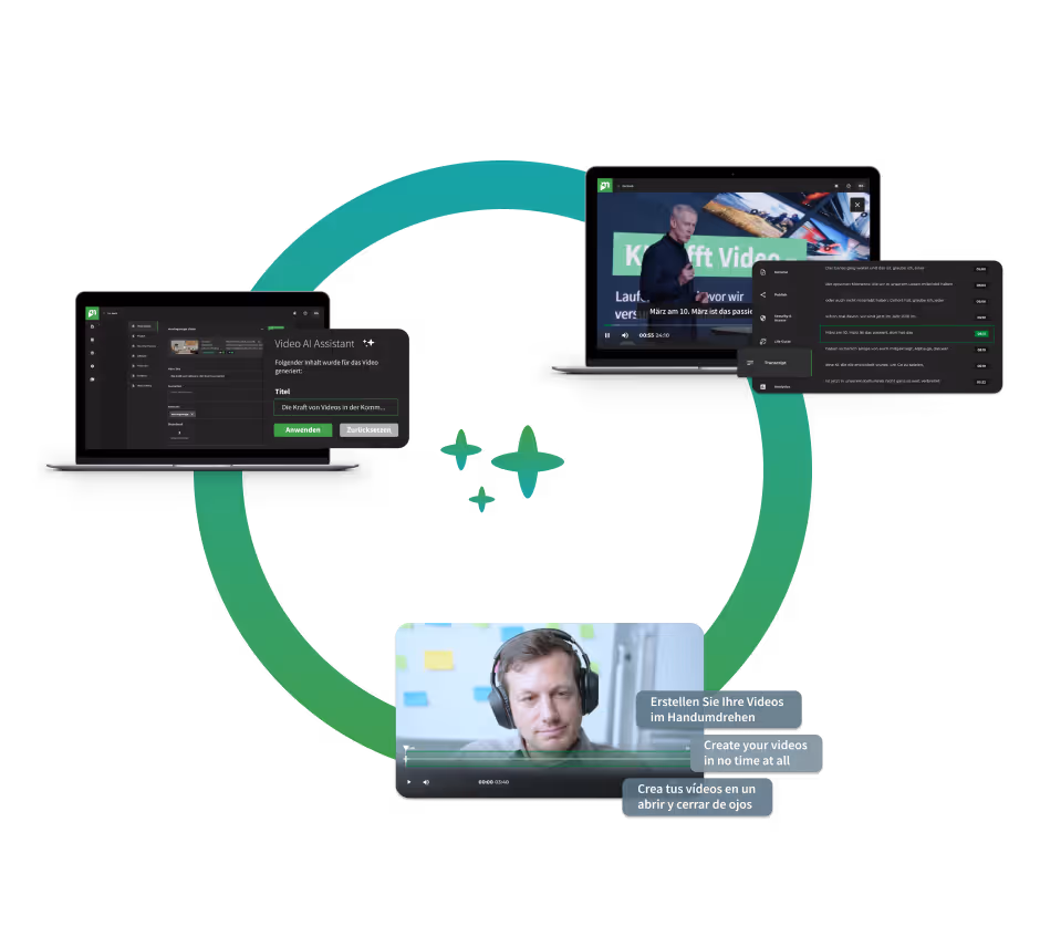 movingimage's Video AI Assistant generates the transcript and subtitles of a video, effortless