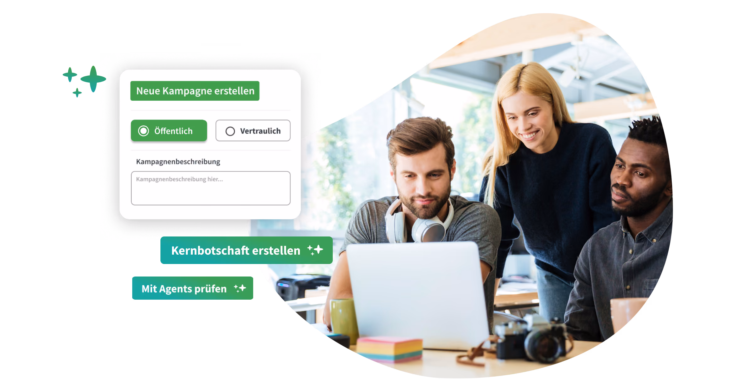 Corporate Communications – intelligent orchestriert Kommunikationsteam richtet in OneComms Pro eine Kampagne ein und erstellt eine Kernbotschaft