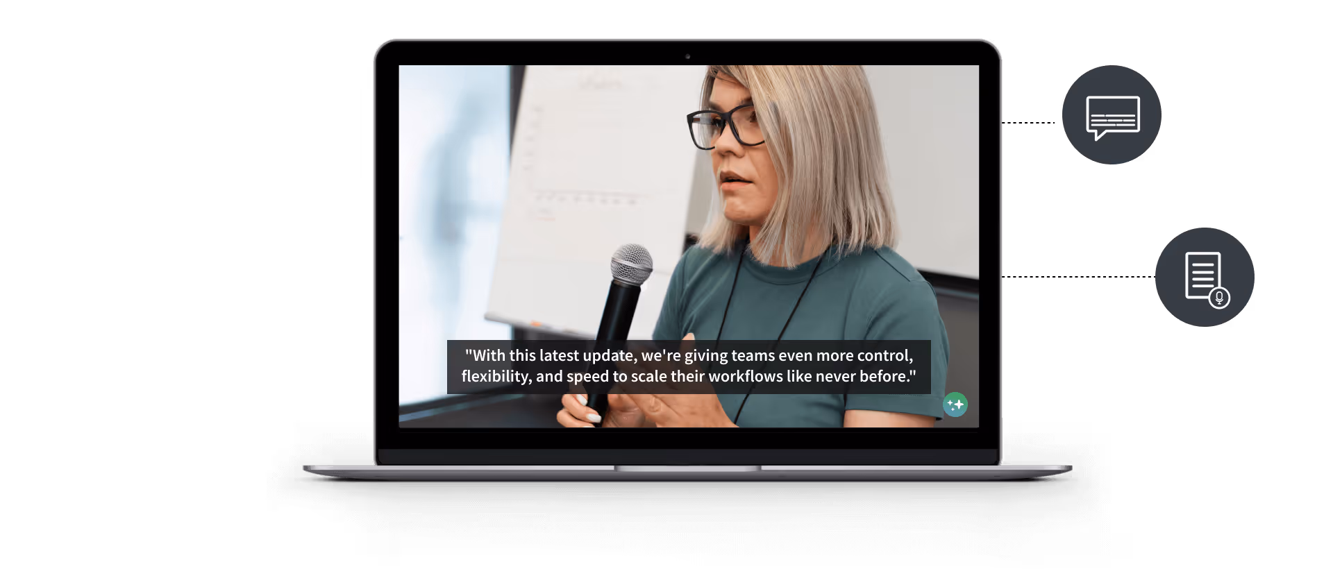 Untertitel im Videoplayer, generiert durch den Video AI Assistant für effiziente Videoproduktion.