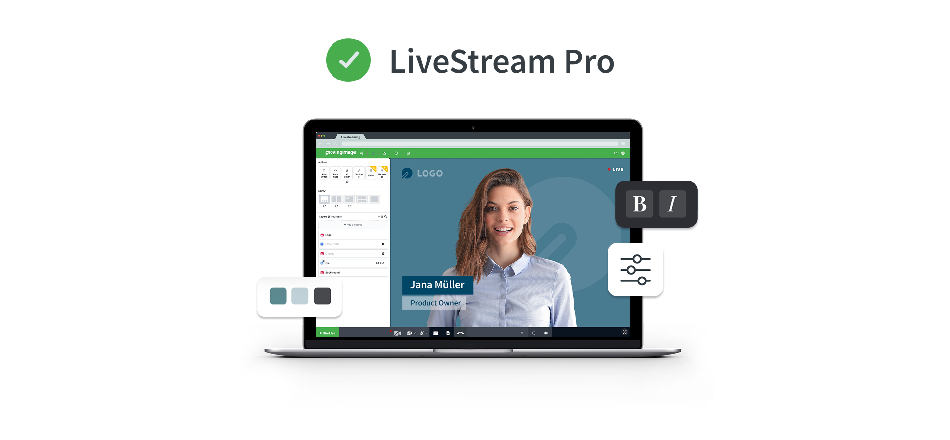 Showcase LiveStream Pro's various brand customization options, including logo integration, color schemes and custom themes.