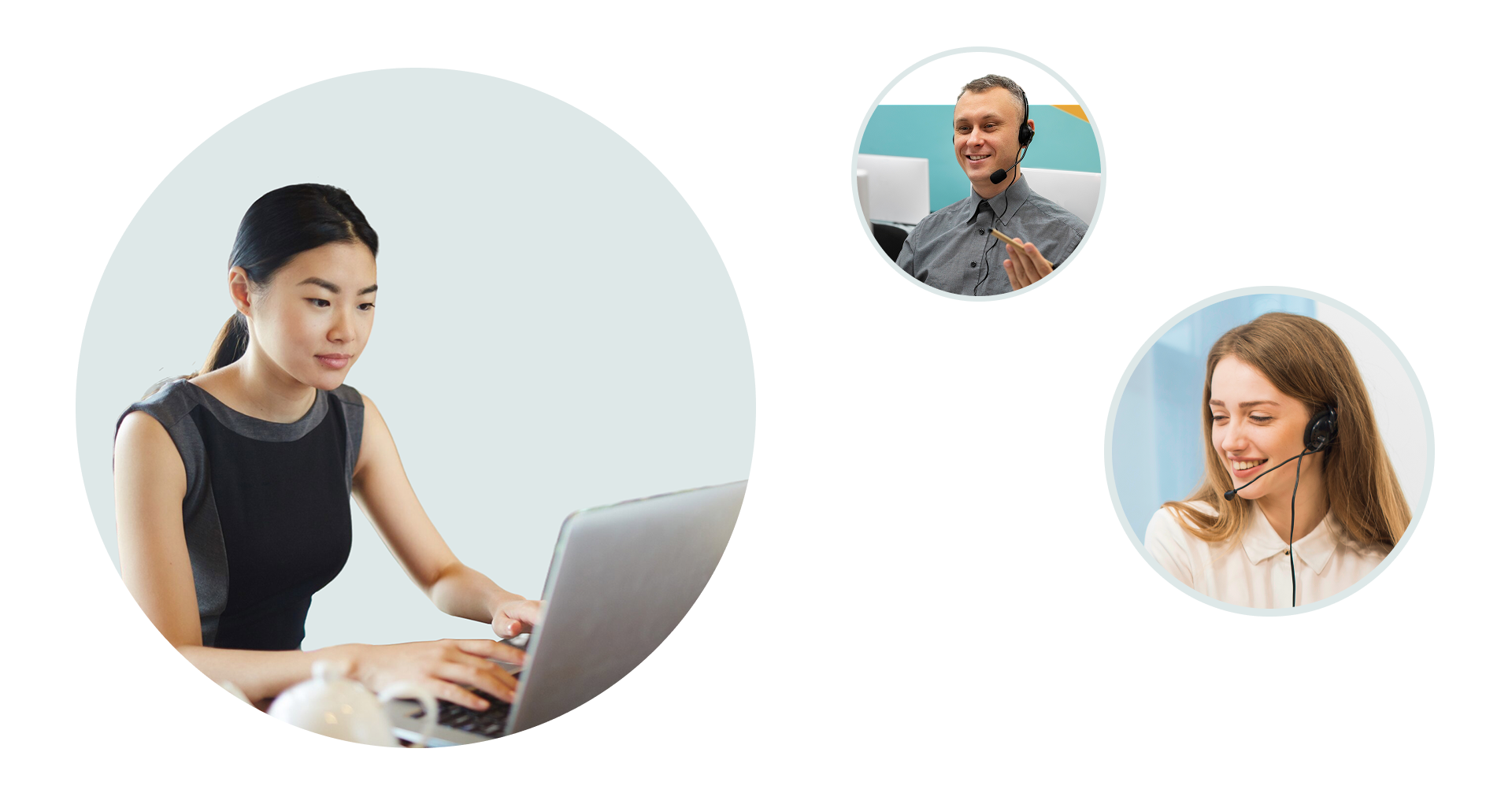 A movingimage Customer Service employee with a headset, helping and supporting customers.