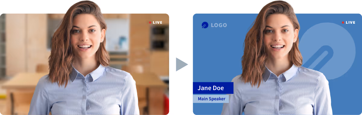 Verbessern Sie Livestreams für Unternehmen durch professionelles Design und strategische Markenelemente.