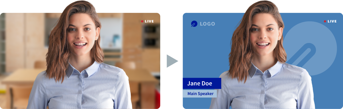 Verbessern Sie Livestreams für Unternehmen durch professionelles Design und strategische Markenelemente.