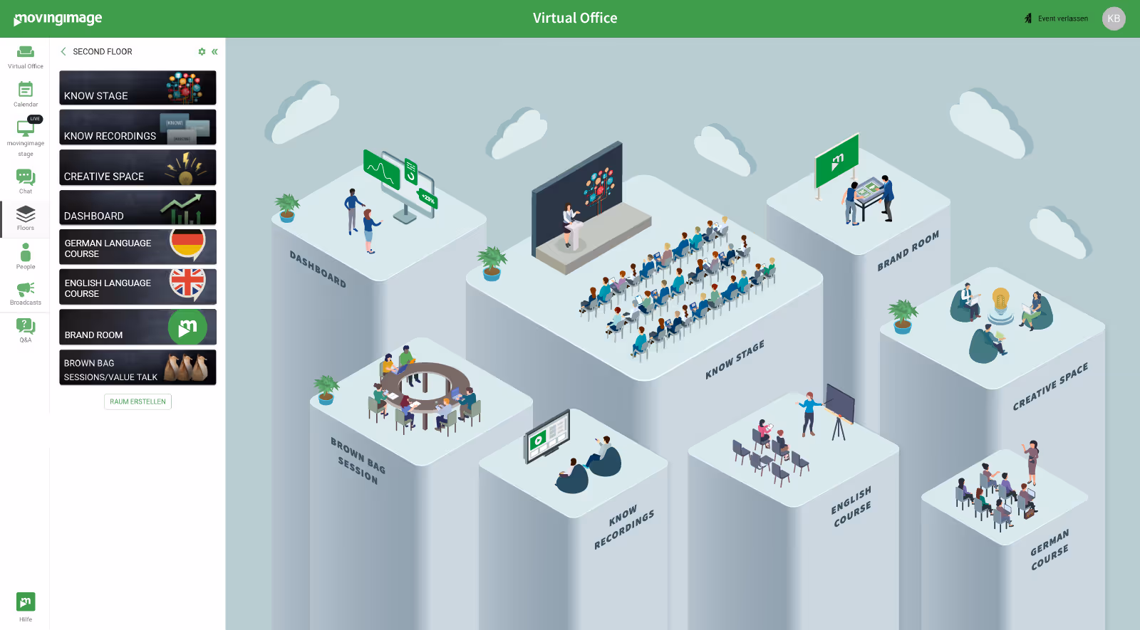 Overview of Virtual Events interface, showcasing an event