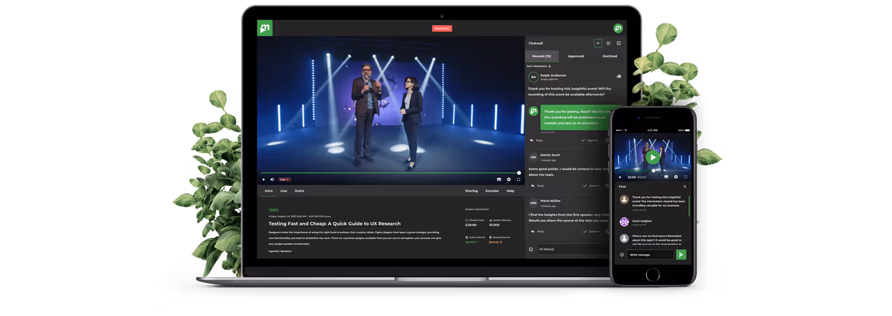 LiveStream Pro on mobile, desktop or tablet, the ultimate platform for your live events