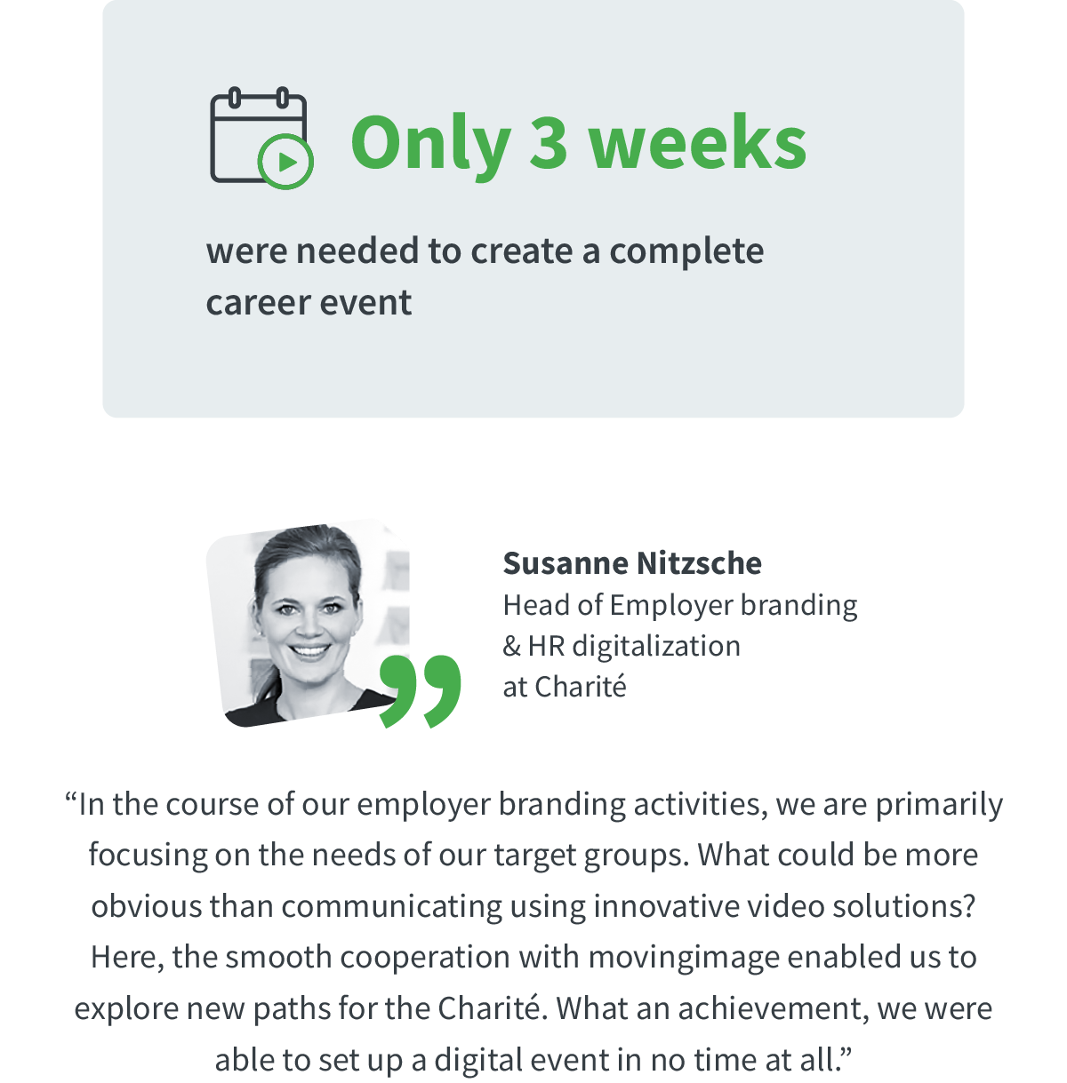 Susanne Nitzsche - Head of Employer branding & HR digitalization at Charité on the use of movingimage products