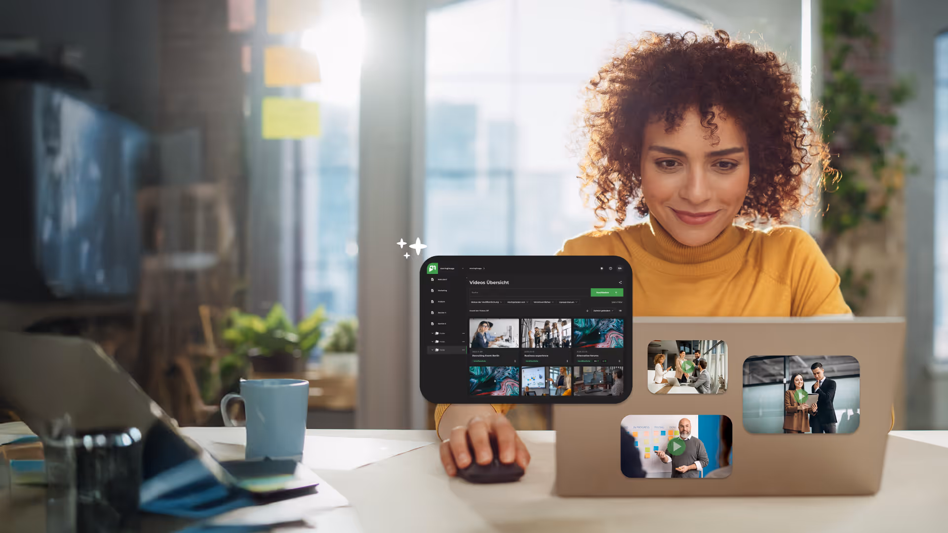 A woman organizing videos on a laptop thanks to VideoManager Pro