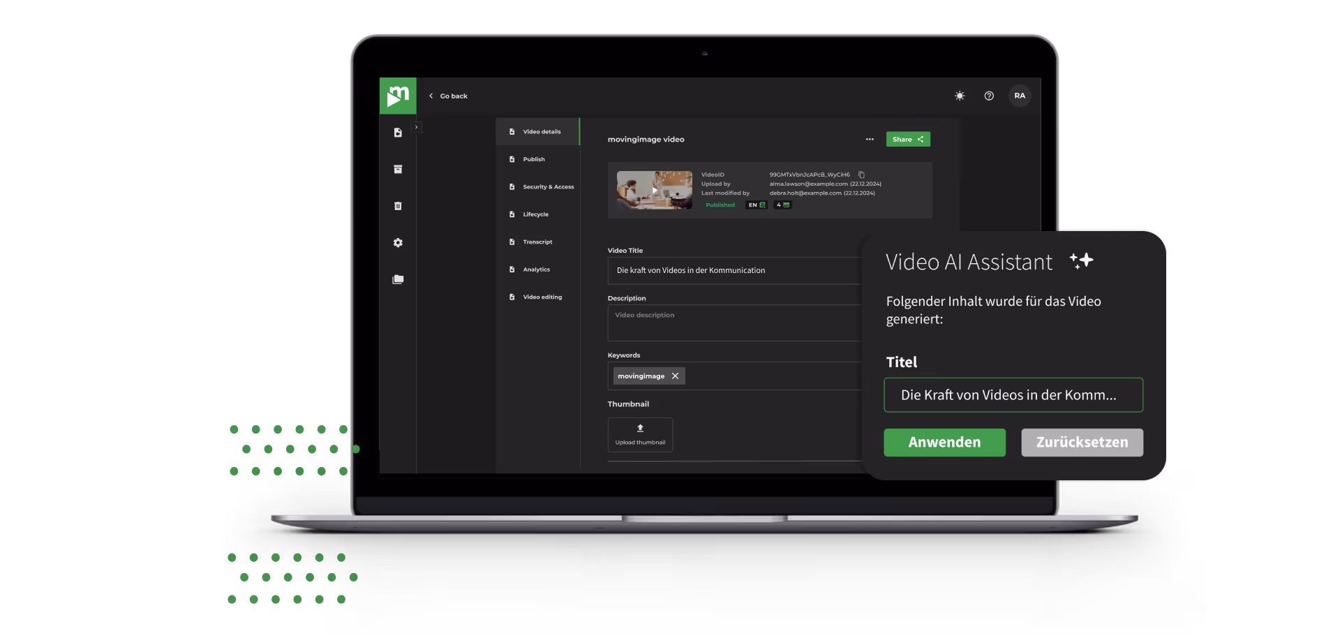 Video AI Assistant in VideoManager Pro and how it generates title and description