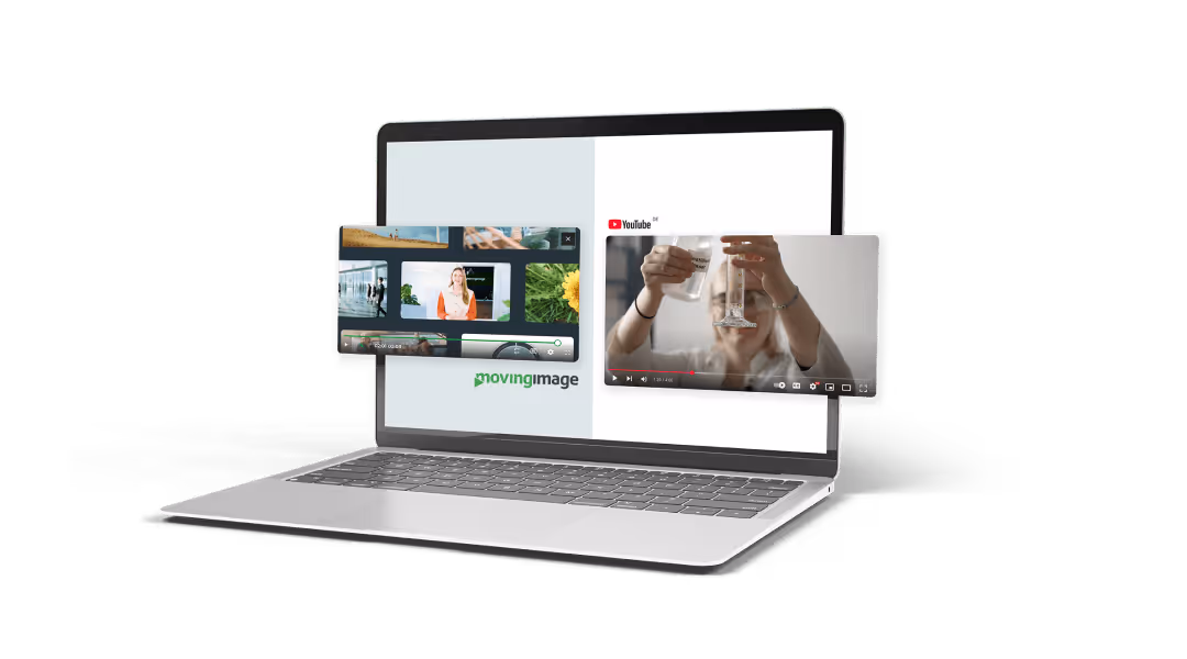 A laptop showing movingimage and YouTube players
