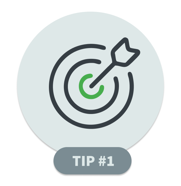 A target icon with an arrow hitting the center illustrates Tip number 1: define your goal before choosing technology.