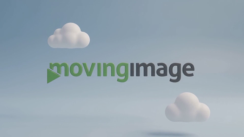 movingimage logo between two 3D clouds on a light blue background — title card of the AI tutorial video series