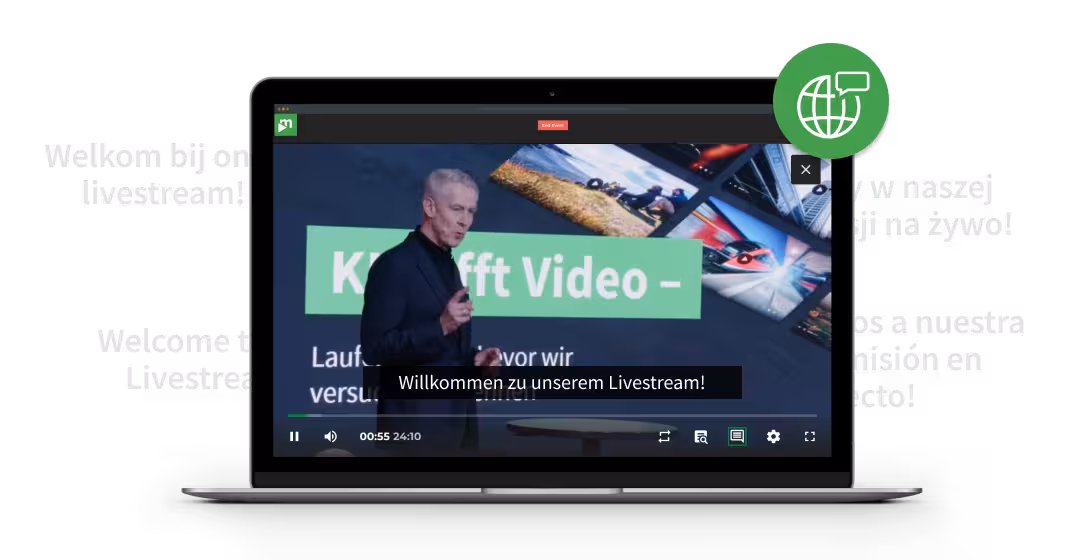 Livestream mit KI-generierten Live-Untertiteln in Deutsch, Englisch, Niederländisch, Polnisch und Spanisch