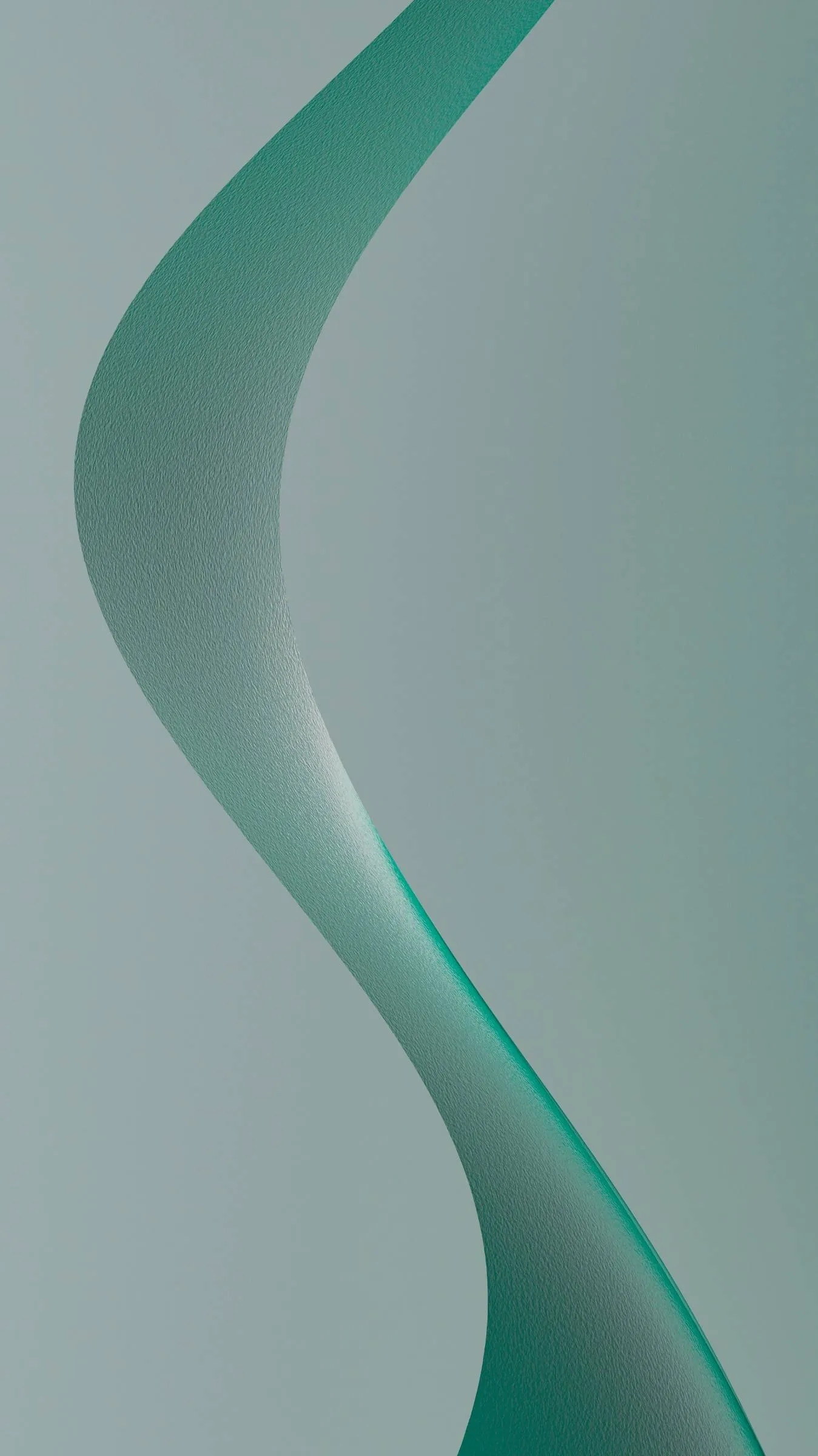 Curved, textured ribbon-like shape in shades of teal on a light teal background.