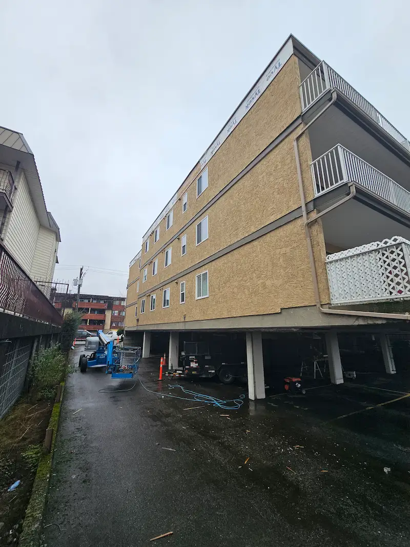 apartment building exterior in alley