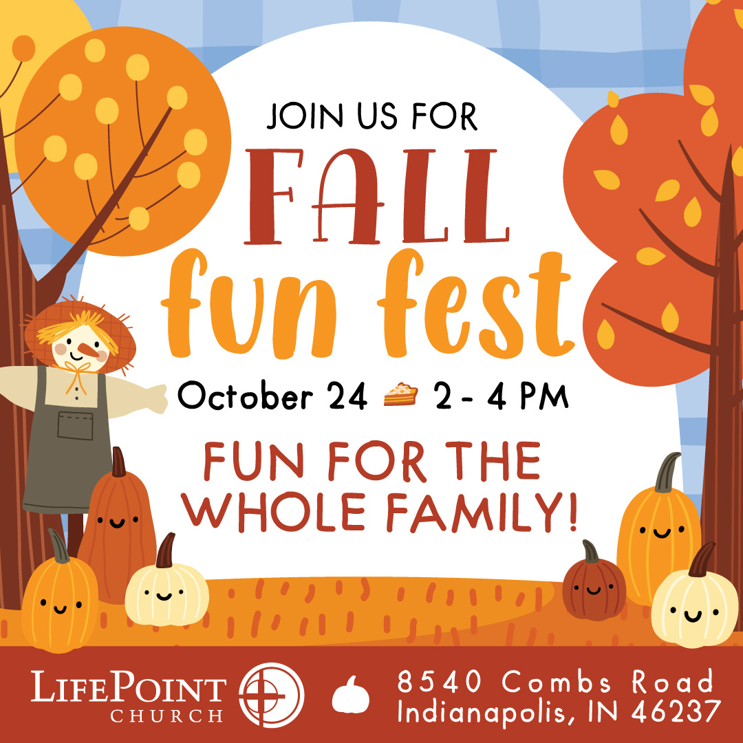 A free community event on October 25, 2025 from 2 - 4 PM at LifePoint Church Indy featuring games, food, prizes, bounce house, and so much more. 