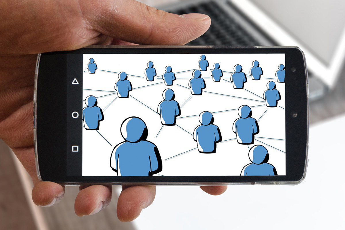 Social network connection diagram displayed on smartphone screen